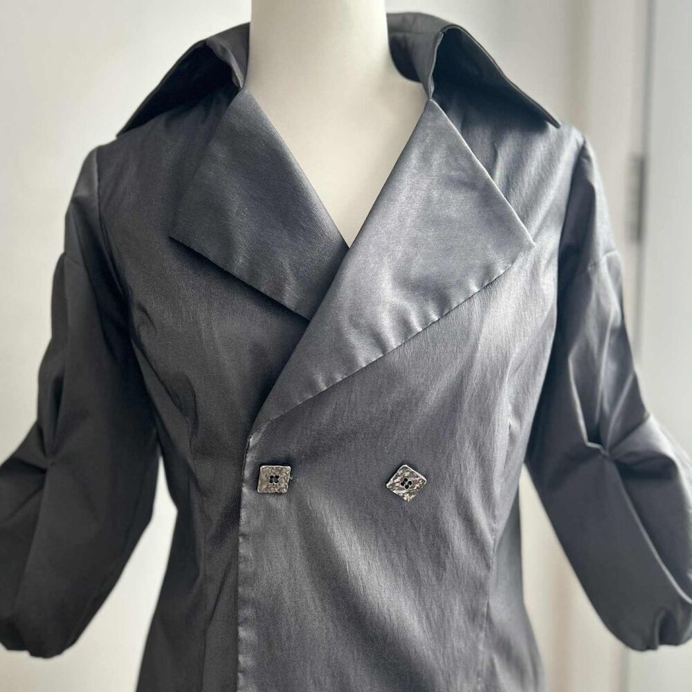 Joseph Ribkoff Lustrous Slate Sculptural Puff-Sleeve Tailored Jacket – US 4